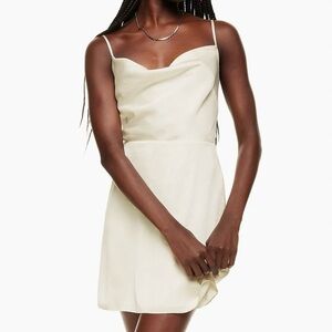 Aritzia Sunday Best Spencer Satin Cowlneck Mini Dress Cream Satin Sz 10